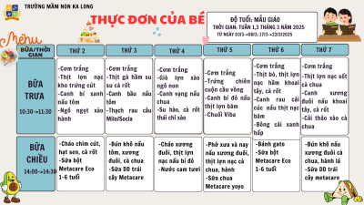 Thực đơn tuần 1,3 tháng 3 năm 2025