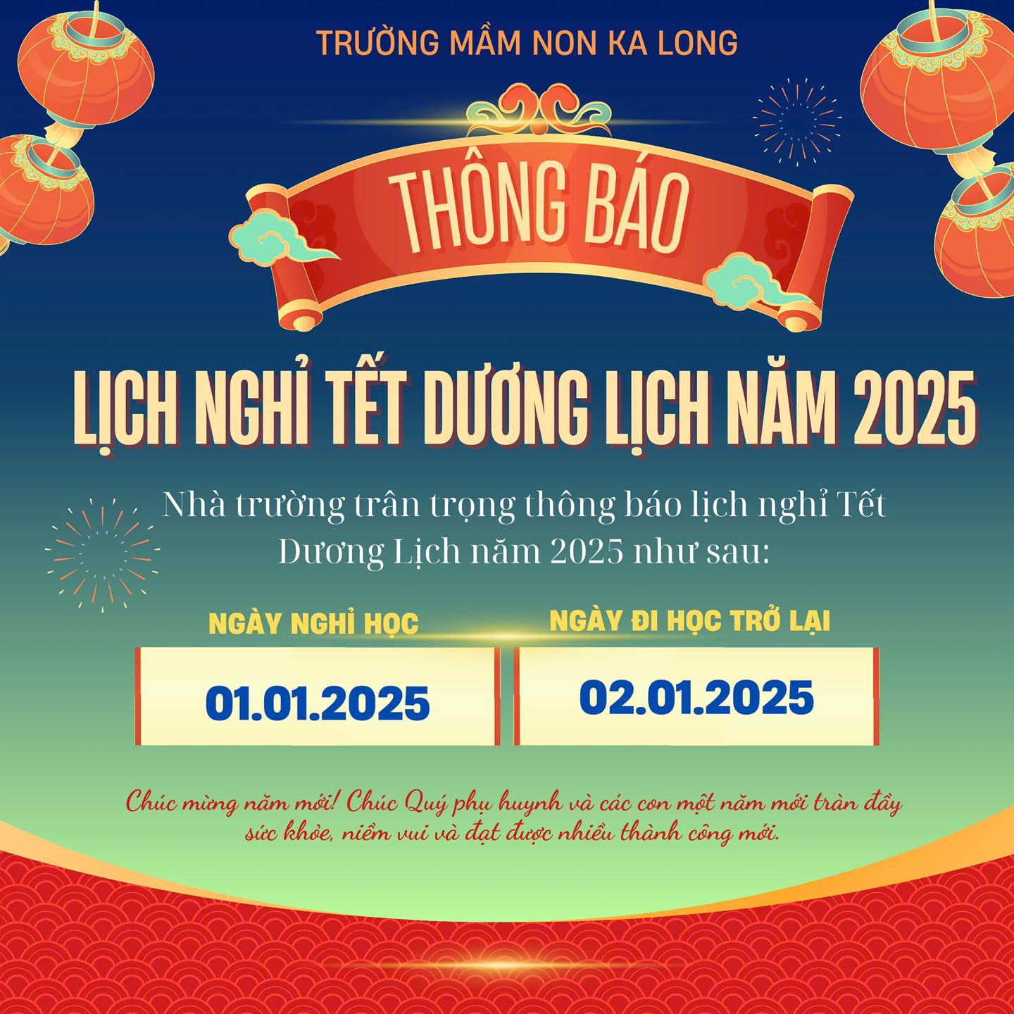 thông báo nghỉ tết dương 2025